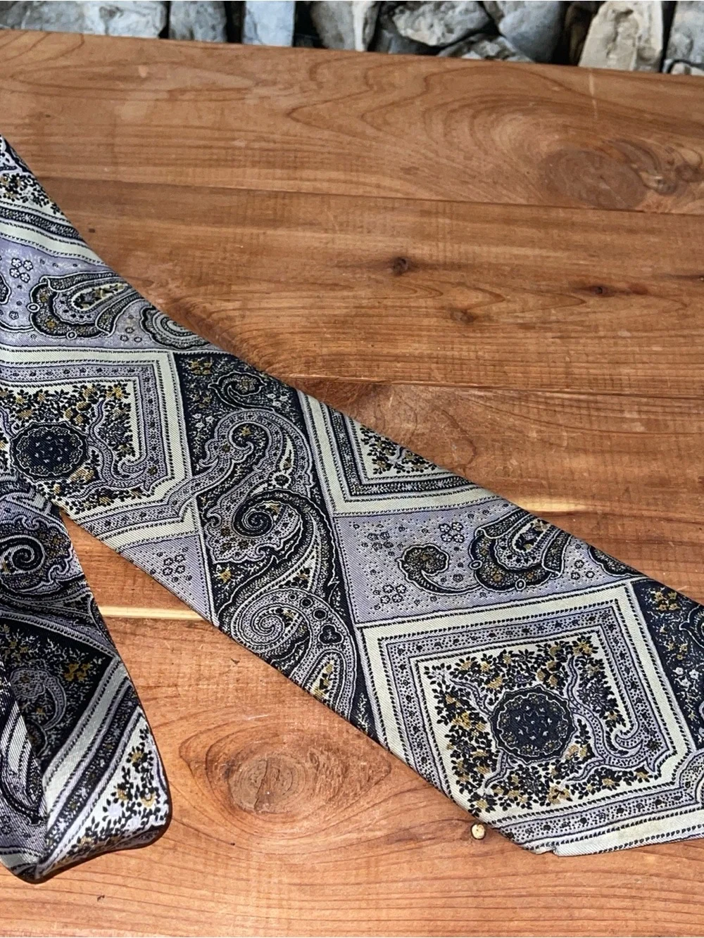 VTG Pierre Balmain Paris 100% Italian Silk Tie Gray Paisley Geometric